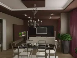 Interior of white-brown kitchen living room