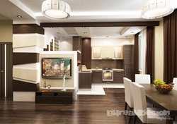 Interior Of White-Brown Kitchen Living Room