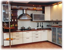 Photo Of A Corner Kitchen With Open Shelves