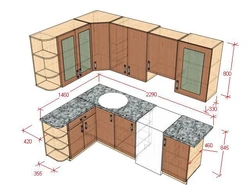 Dimensions of the kitchen set for the corner kitchen photo