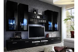 Black wall in the living room in a modern style photo