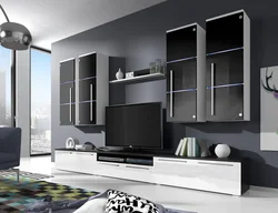 Black Wall In The Living Room In A Modern Style Photo