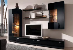 Black Wall In The Living Room In A Modern Style Photo