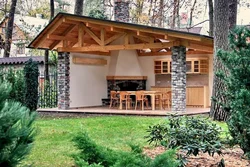 Summer kitchen made of wood projects photos