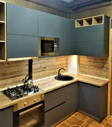 Small kitchen design under wood