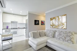 Kitchen living room interior with corner sofa