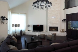 Living Room Interior With Black Fireplace