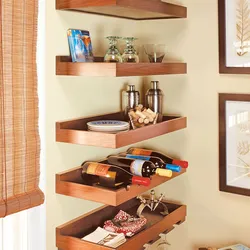 Corner wooden shelf for the kitchen photo