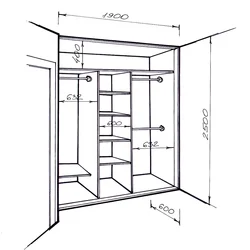 Built-in wardrobes in the hallway, diagrams, drawings, photos