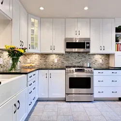 White kitchen apron and countertop design