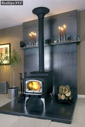 Stove fireplace in the kitchen interior