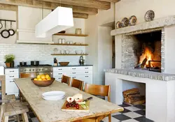 Stove fireplace in the kitchen interior