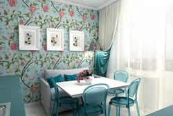 Kitchen design with bright wallpaper