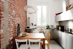 Loft wallpaper in the kitchen interior photo