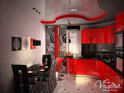 Kitchen design red wallpaper