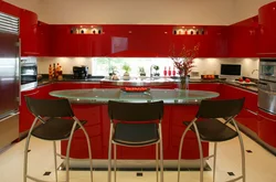 Kitchen design red wallpaper
