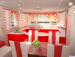 Kitchen design red wallpaper