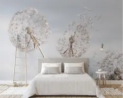 Photo wallpaper with feathers in the bedroom photo