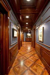 Wooden walls in the hallway interior photo