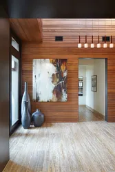 Wooden walls in the hallway interior photo