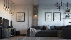 Wallpaper in loft style in the living room interior