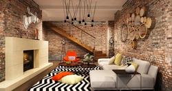 Wallpaper In Loft Style In The Living Room Interior