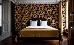 Bedroom design black and gold