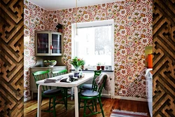 Colored wallpaper in the kitchen interior