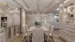 White decorative plaster in the kitchen interior