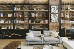 Loft style shelving in the living room interior