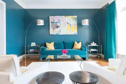 Turquoise wall color in the living room interior