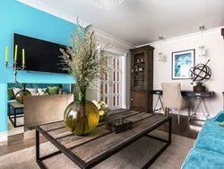 Turquoise Wall Color In The Living Room Interior