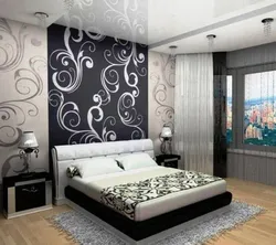 Wallpaper circles in the bedroom photo