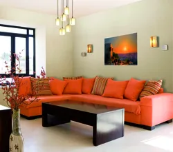 Living room with red furniture photo