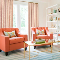 Living room with peach wallpaper photo