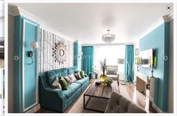 Turquoise color in the interior of a modern living room