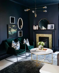 Combination of black color in the living room interior