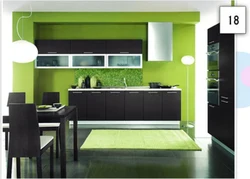 Дизайн кухни зеленый стол