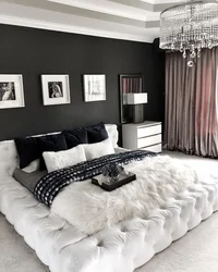 Дызайн спальні чорна белая шэрая