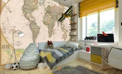 Карта свету ў спальні фота