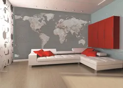 Карта свету ў інтэр'еры спальні фота