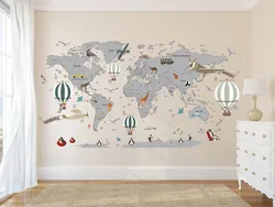 World Map In Bedroom Interior Photo