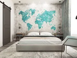 Карта свету ў інтэр'еры спальні фота