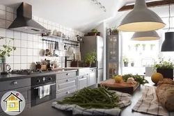 Green IKEA kitchen in the interior photo
