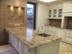 Marble countertop in the kitchen interior