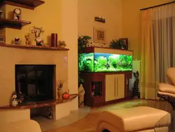 Телевизор ва аквариум дар меҳмонхона акс