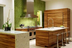 Wood-Effect Tiles On The Wall In The Kitchen In The Interior