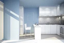 Белая кухня с голубыми стенами фото