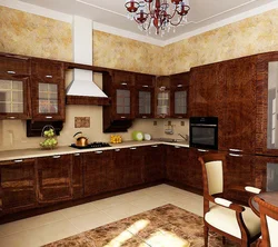 Kitchen With Brown Doors Photo