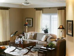 Living room design with brown windows